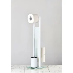 Wenko Stand WC-Garnitur Rivalta Weiß integrierter Toilettenpapierhalter und WC-Bürstenhalter