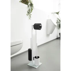Wenko Stand WC-Garnitur Rivalta Weiß integrierter Toilettenpapierhalter und WC-Bürstenhalter
