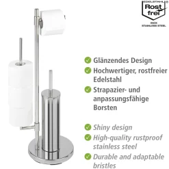 Wenko Stand WC-Garnitur Universalo Neo Edelstahl integrierter Toilettenpapierhalter und WC-Bürstenhalter rostfrei
