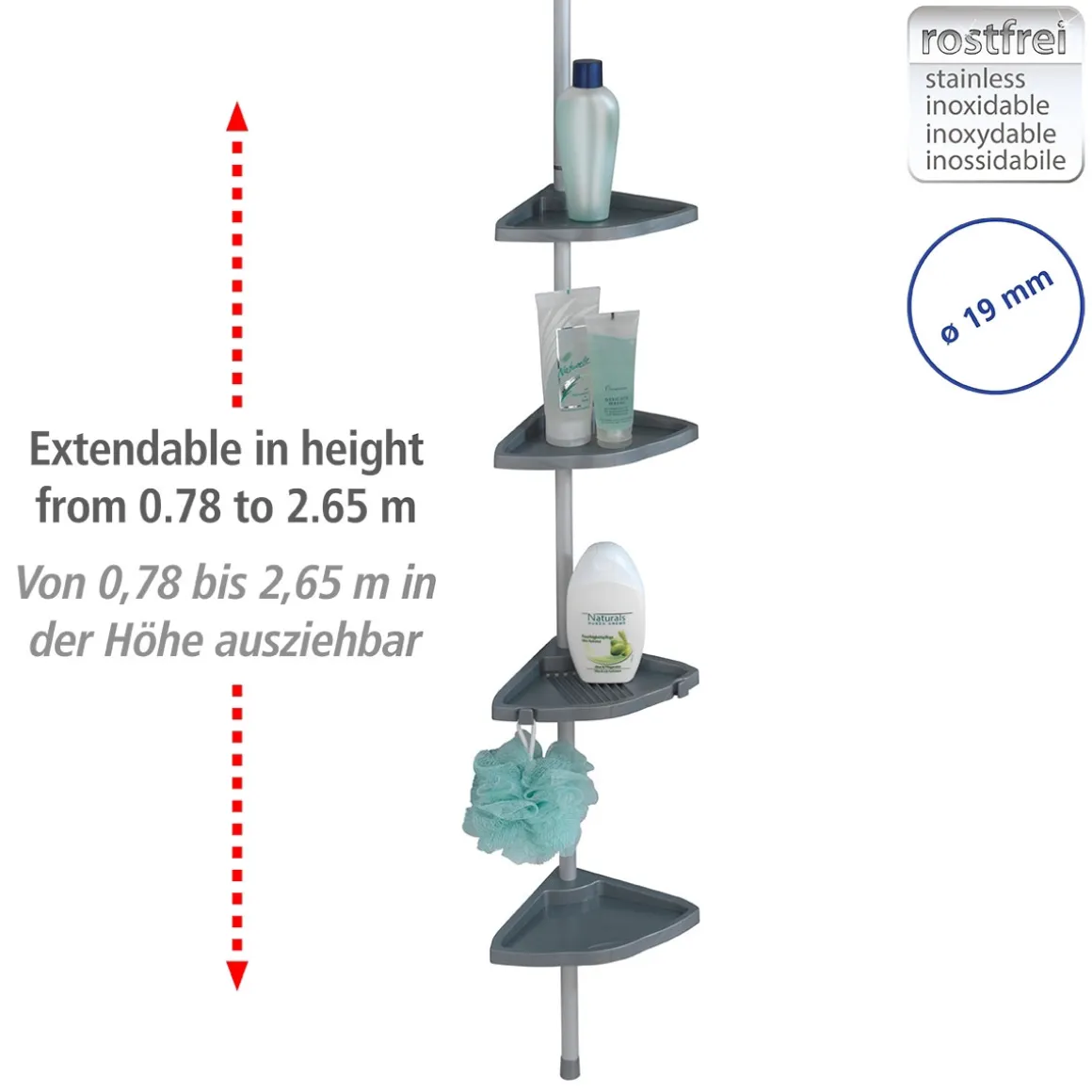 Wenko Teleskop Duschecke Easy Silber mit 4 Ablagen