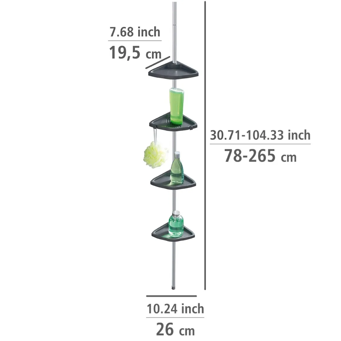 Wenko Teleskop Duschecke Easy Silber mit 4 Ablagen
