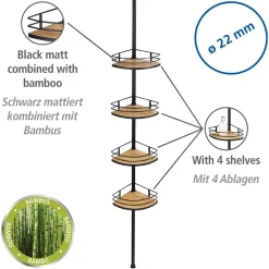 Wenko Teleskop-Eckregal Dolcedo aus Bambus und Edelstahl rostfrei Duschregal