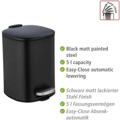 Wenko Treteimer Alassio Schwarz 5 L Easy-Close Absenkautomtik