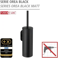 Wenko Turbo-Loc Edelstahl WC-Garnitur Orea Black Matt geschlossen WC-Bürstenhalter Befestigen ohne bohren