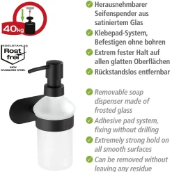 Wenko Turbo-Loc Edelstahl Seifenspender Orea Black Matt Flüssigseifen-Spender Befestigen ohne bohren ca 200 ml
