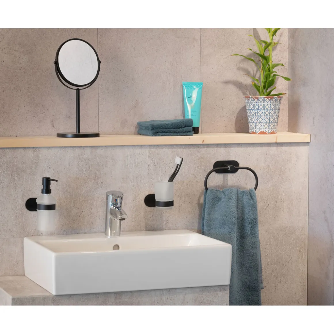 Wenko Turbo-Loc Edelstahl Handtuchring Orea Black Matt Handtuchhalter Befestigen ohne bohren