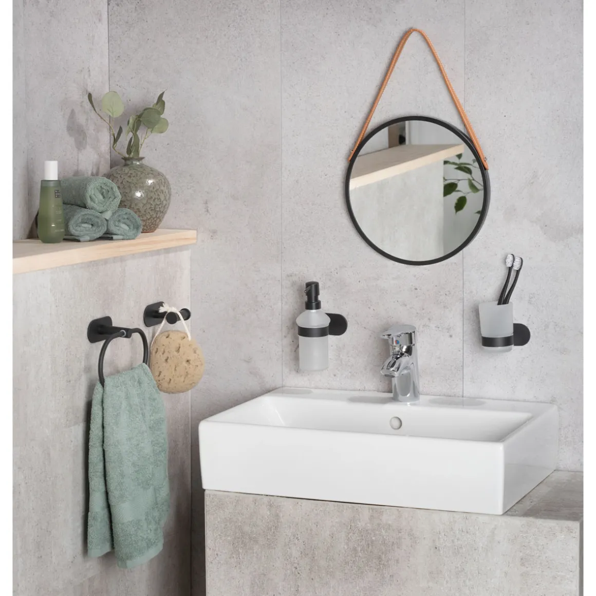 Wenko Turbo-Loc Edelstahl Handtuchring Orea Black Matt Handtuchhalter Befestigen ohne bohren