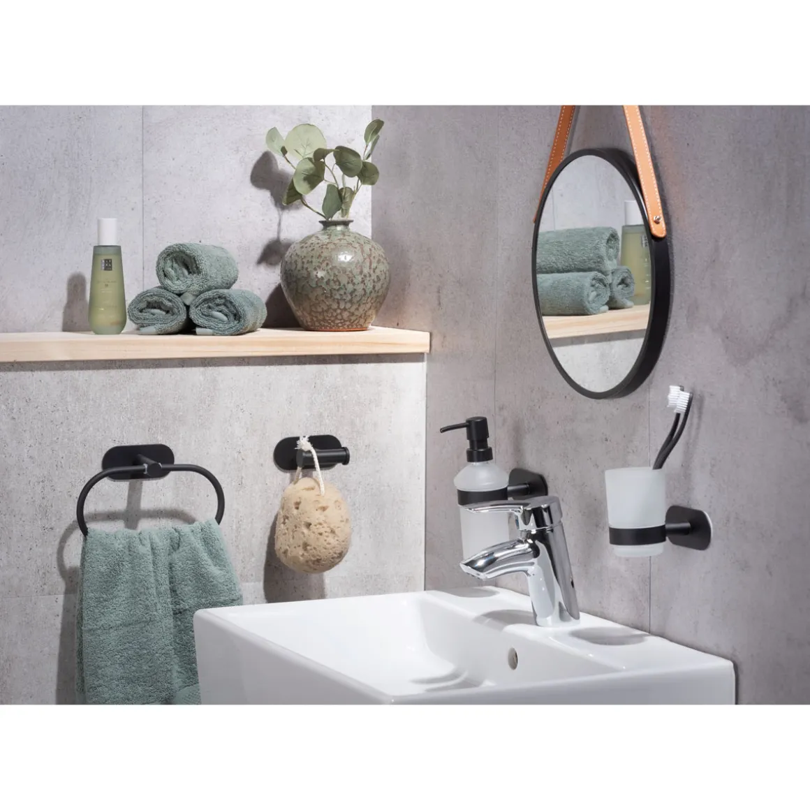 Wenko Turbo-Loc Edelstahl Handtuchring Orea Black Matt Handtuchhalter Befestigen ohne bohren