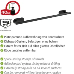 Wenko Turbo-Loc Edelstahl Badetuchstange Uno Orea Black Matt Handtuchstange Befestigen ohne bohren