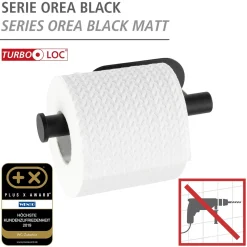 Wenko Turbo-Loc Edelstahl Toilettenpapierhalter Orea Black Matt WC-Rollenhalter Befestigen ohne bohren