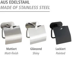 Wenko Turbo-Loc Edelstahl Toilettenpapierhalter mit Deckel Orea Black Matt WC-Rollenhalter Befestigen ohne bohren