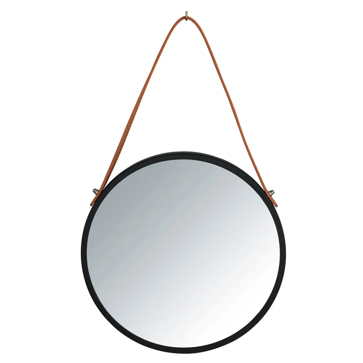 Wenko Wandspiegel Borrone rund 30 cm schwarz mit Aufhänge-Gurt