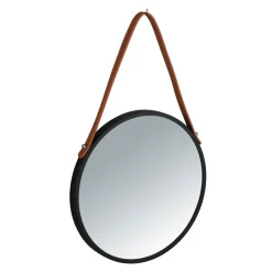 Wenko Wandspiegel Borrone rund 30 cm schwarz mit Aufhänge-Gurt