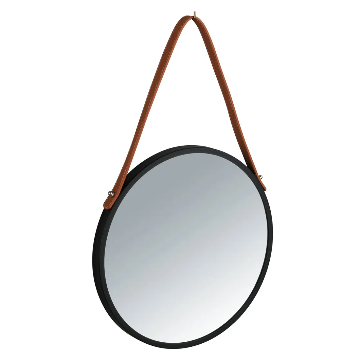 Wenko Wandspiegel Borrone rund 30 cm schwarz mit Aufhänge-Gurt