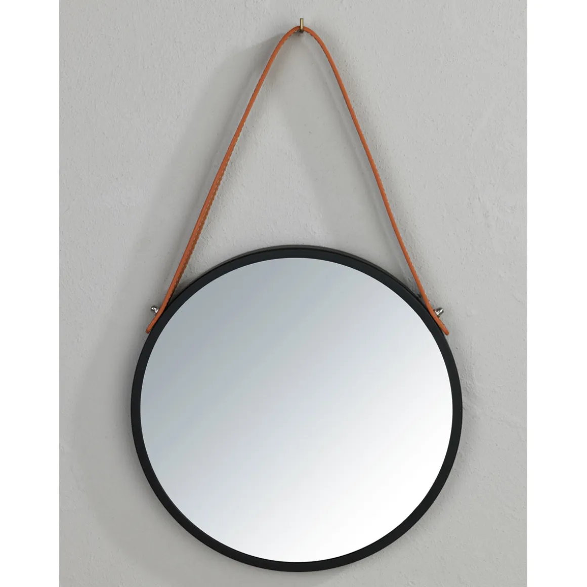 Wenko Wandspiegel Borrone rund 30 cm schwarz mit Aufhänge-Gurt
