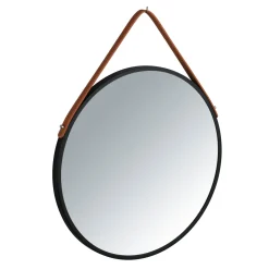 Wenko Wandspiegel Borrone rund 40 cm schwarz mit Aufhänge-Gurt