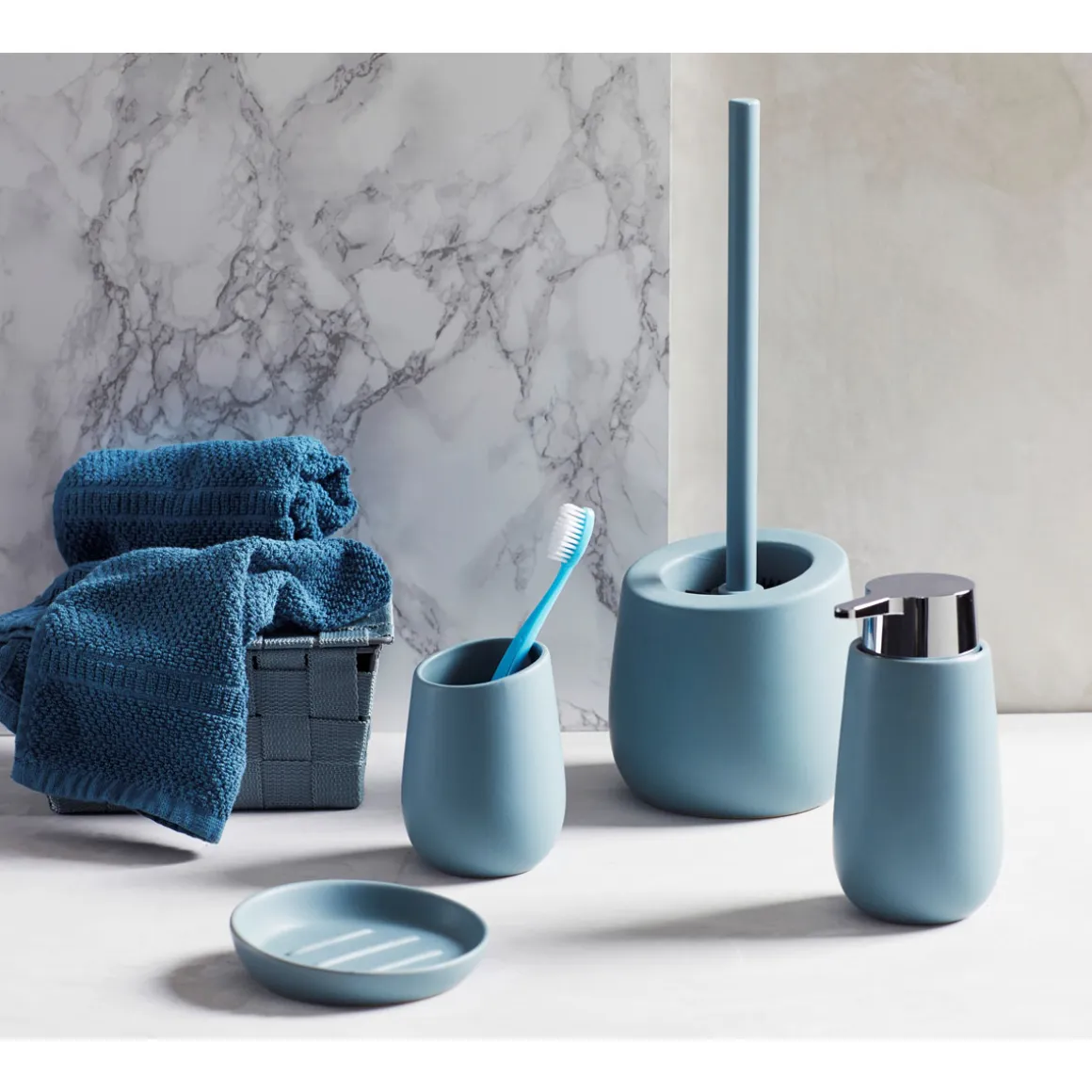 Wenko WC-Garnitur Badi Blaugrau Keramik WC-Bürstenhalter
