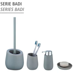 Wenko WC-Garnitur Badi Grau Keramik WC-Bürstenhalter