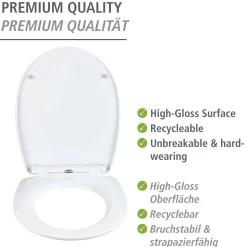 Wenko WC-Sitz Polar mit Hochglanz-Oberfläche Toilettensitz mit Absenkautomatik Schnellbefestigung aus bruchstabilem Thermoplast