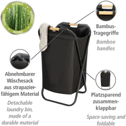 Wenko Wäschesammler Loft Wäschesammler mit Bambus-Tragegriffen für bequemen Transport