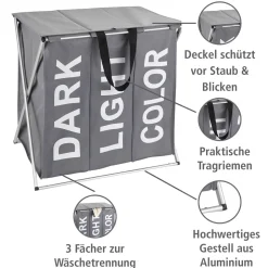 Wenko Wäschesammler Trio Top Grau Wäschekorb 118 l