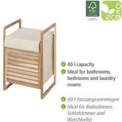 Wenko Wäschetruhe Acina Wäschesammler FSC mit Wäschesack und Deckel
