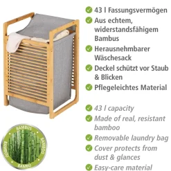 Wenko Wäschetruhe Bahari aus Bambus Wäschekorb 43 l