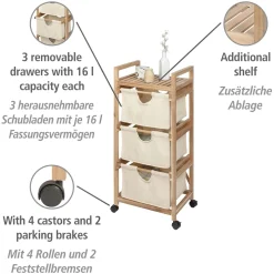 Wenko Wäschewagen Acina 3 Schubladen Haushaltswagen Rollwagen FSC
