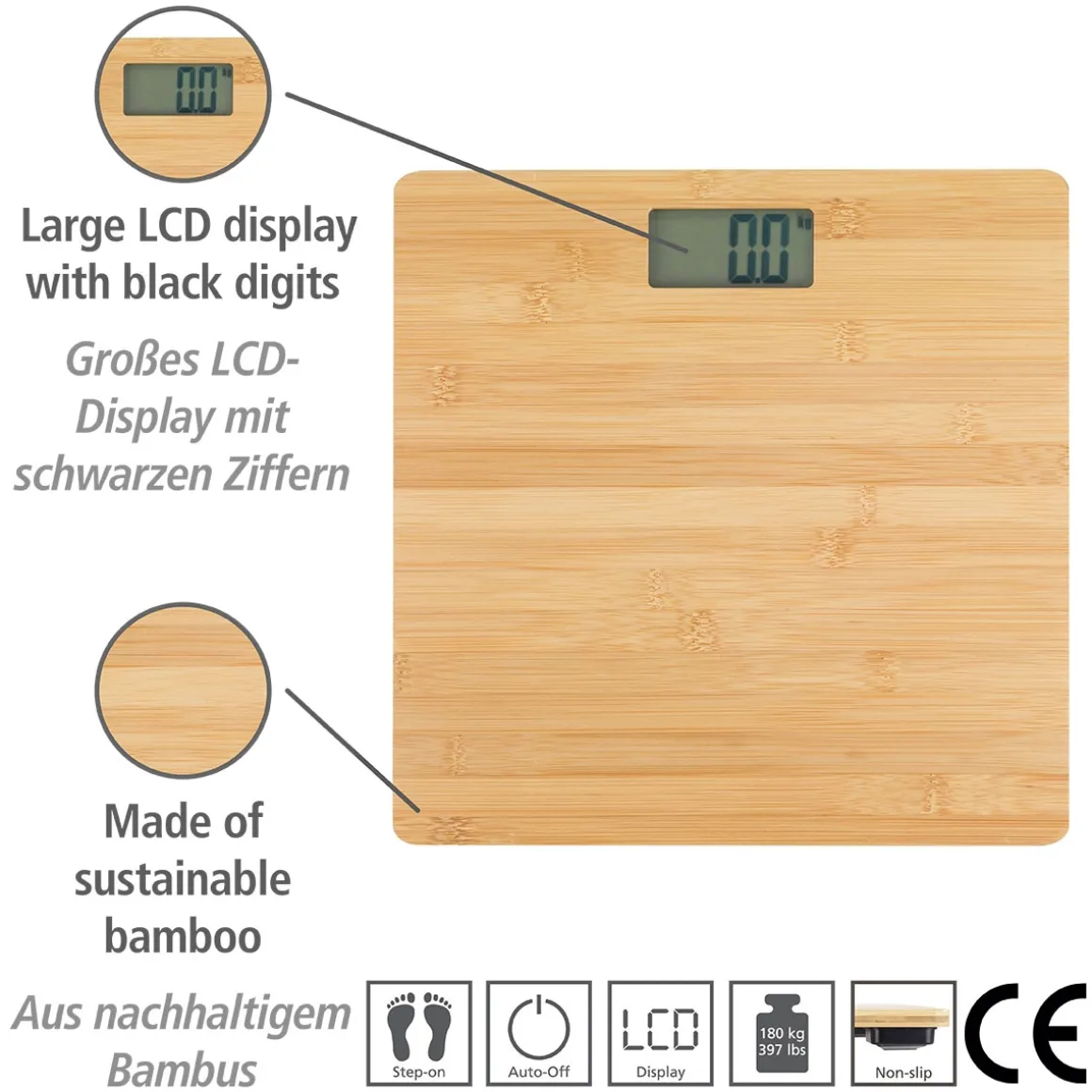 Wenko Personenwaage Bambusa digital bis180 kg