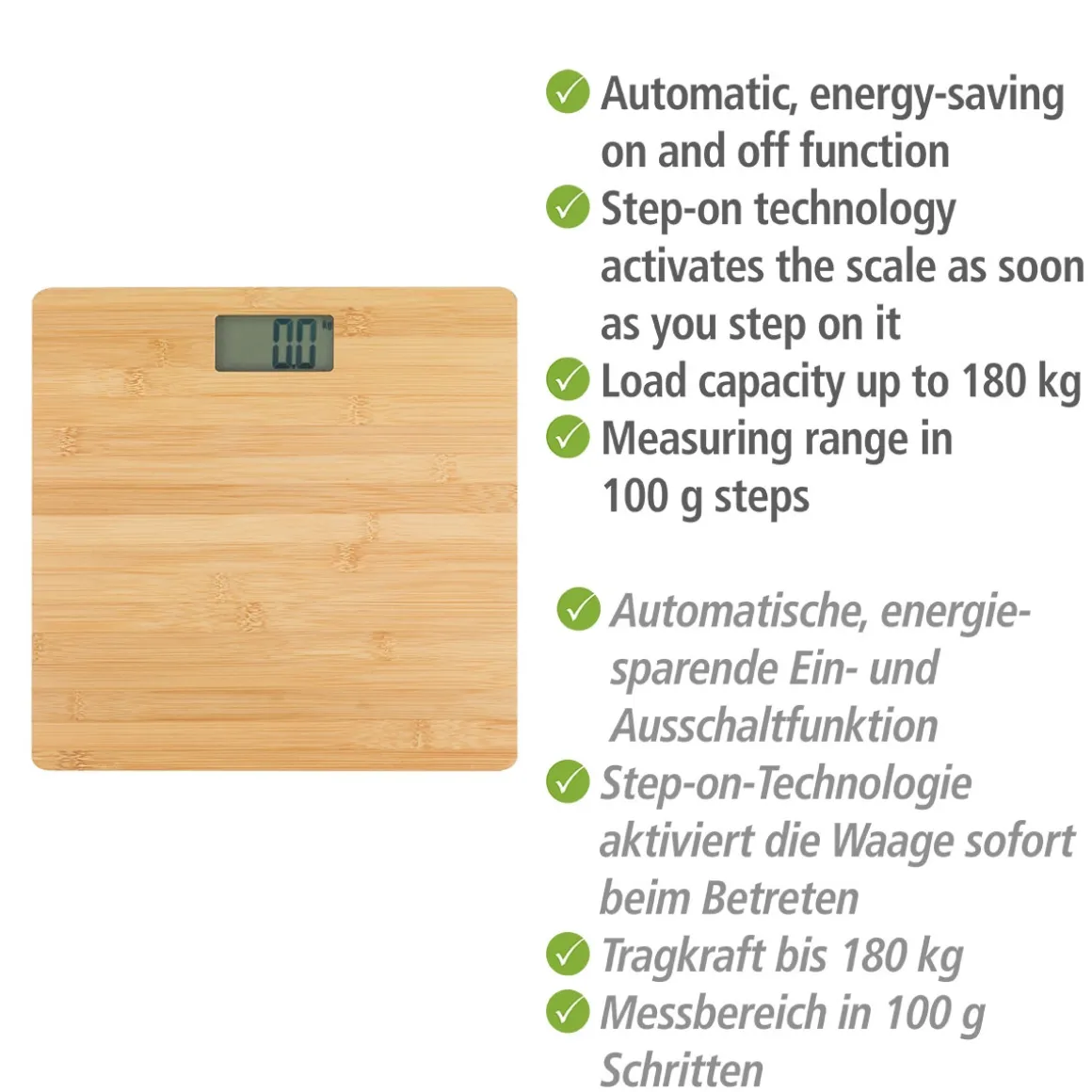 Wenko Personenwaage Bambusa digital bis180 kg