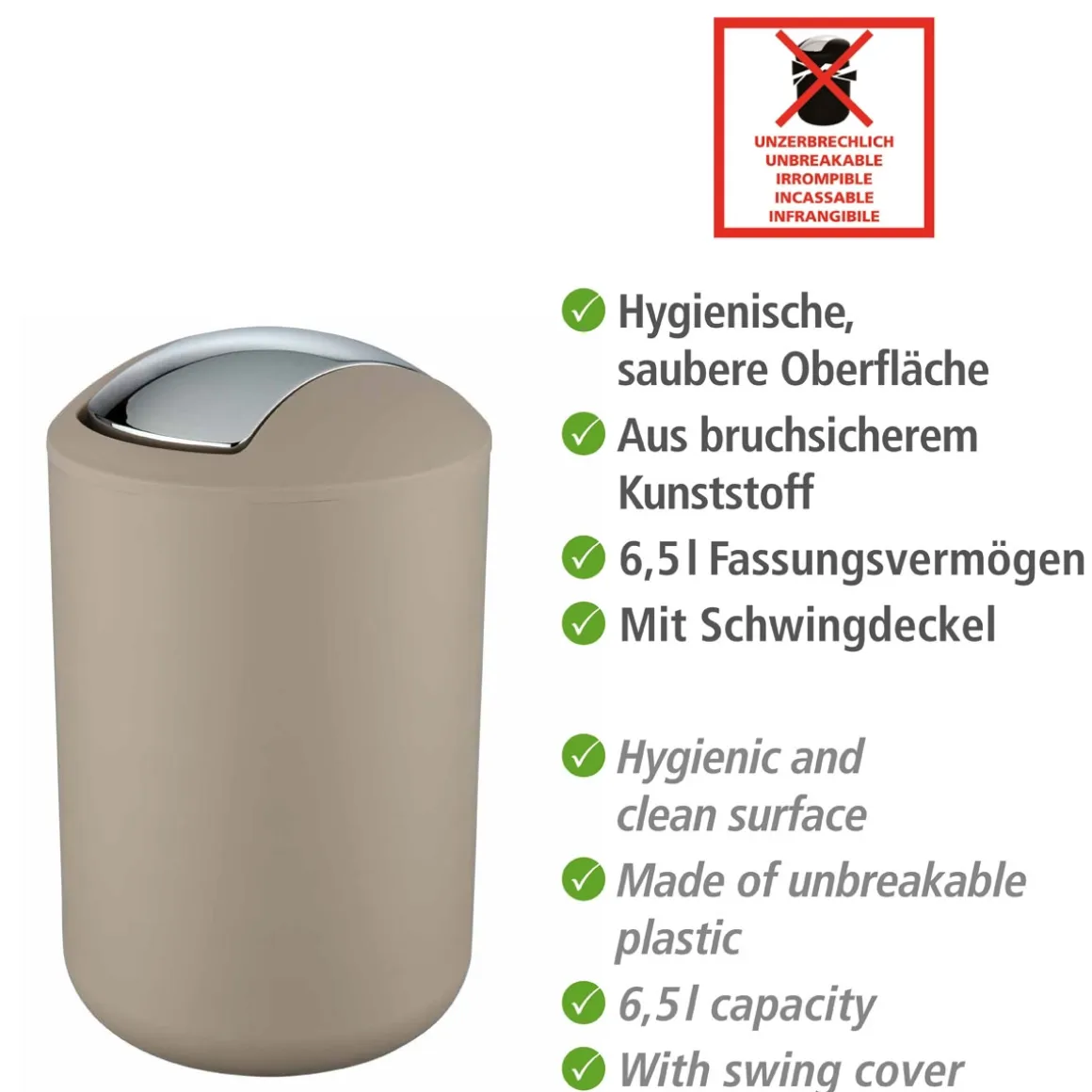 Wenko Schwingdeckeleimer Brasil L taupe 6,5 L