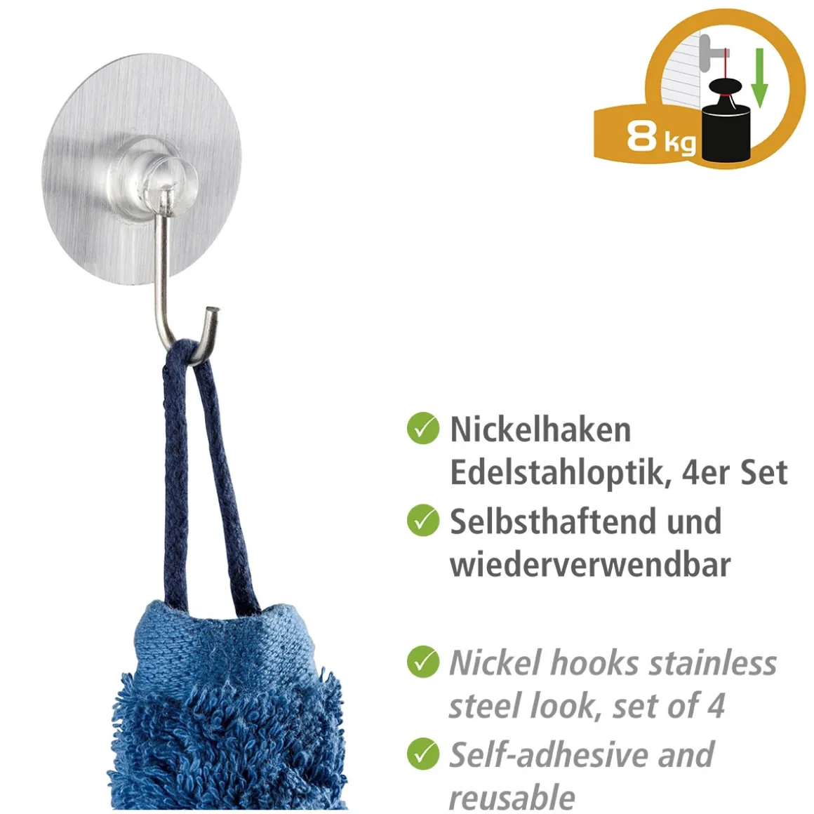 Wenko Static-Loc Nickelhaken Osimo 4er Set