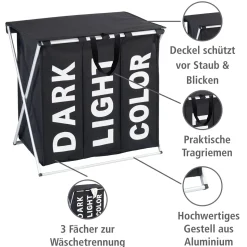 Wenko Wäschesammler Trio schwarz 118 l