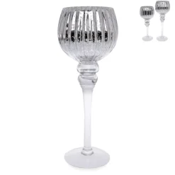 Windlicht auf Fuß 35cm silber Glas