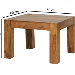 Wohnling Couchtisch „Sheesham“, 60x60 cm, Massivholz