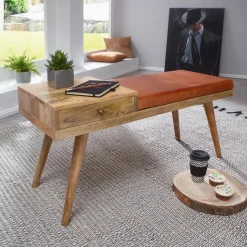 Wohnling Sitzbank „Salim“, Ziegenleder, 100x52x38 cm